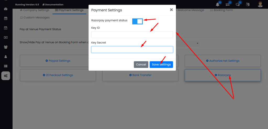 How to configure Razorpay payment gateway in Rezervy